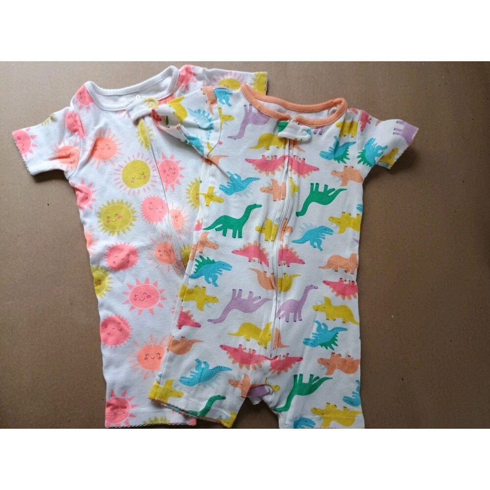 Carters Girls Summer Zip One Piece Shorts Lot Of 2 Sz 24 Months Pajamas Sleep